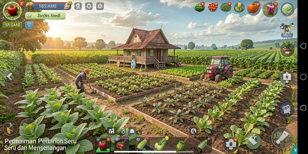 Screenshot utama 182GAME menampilkan aktivitas bertani yang seru.