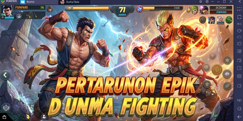 Screenshot menunjukkan duel seru antar karakter di FUNPARI.