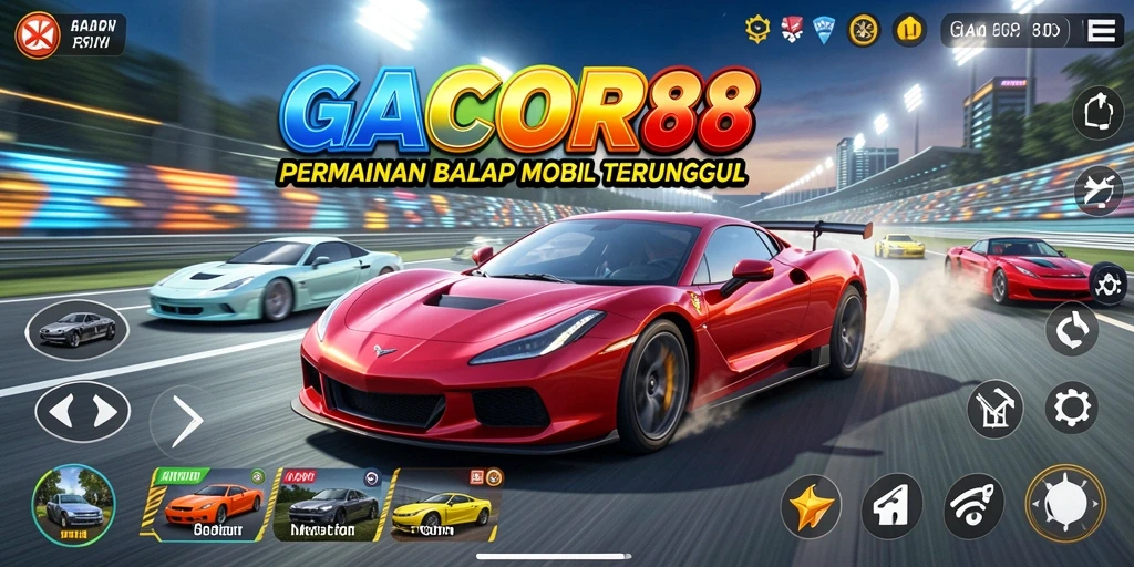 Tampilan gameplay balap mobil GACOR88 yang menegangkan dan seru.