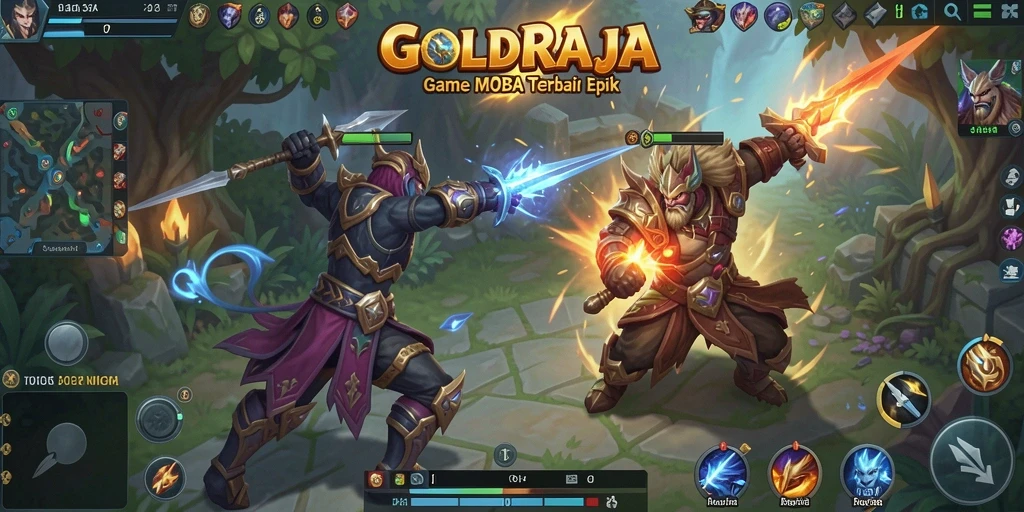 Screenshot gameplay <strong>GOLDRAJA</strong> menampilkan pertarungan seru antar tim.