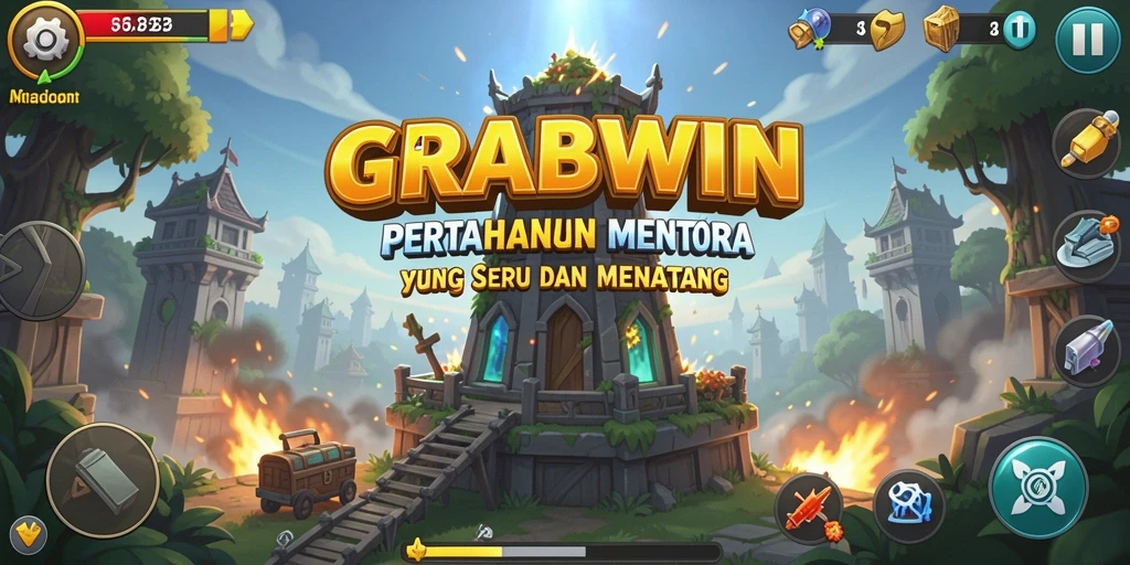 Gameplay seru GRABWIN dalam pertahanan menara yang menantang.