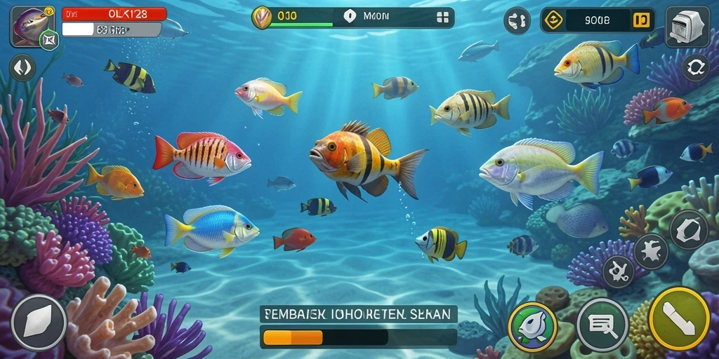 Gameplay seru OLX128 dengan berbagai pilihan ikan untuk ditembak.
