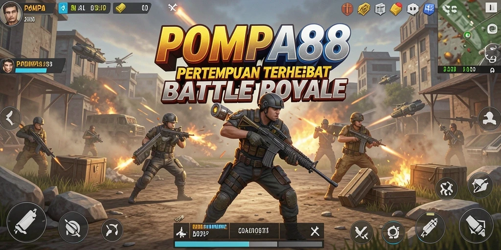 Tampilan gameplay POMPA88 dengan aksi Battle Royale yang mendebarkan.