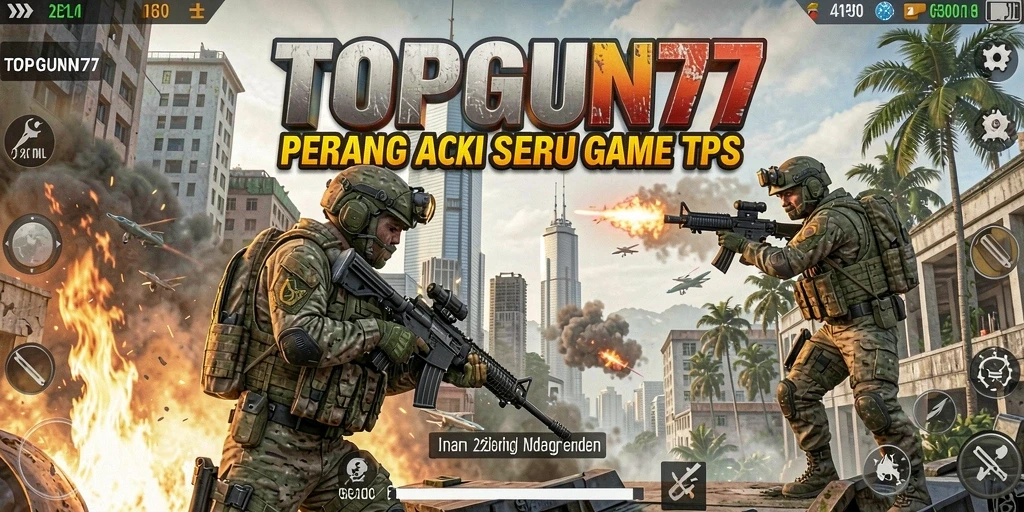 Tangkapan layar utama TOPGUN77 menunjukkan aksi intens di medan perang TPS.